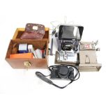 Harmony 8mm Editor/Viewer in original box, Bolex Paillard case of accessories, Rolleiflex SL35 E