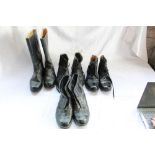 Four pairs of military boots, including British boots size 11, German officers ankle boots size 6,