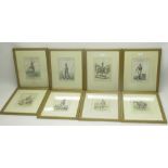 A series of eight coloured Engravings of military uniforms, uniformly framed, 20cm x 13cm