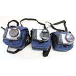 Three Fujifilm Bigjob HD-3W digital cameras in carry cases