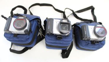 Three Fujifilm Bigjob HD-3W digital cameras in carry cases