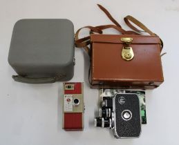 Paillard Bollex D8L reflex film camera with triple lens and leather case, Miller model S 8mm