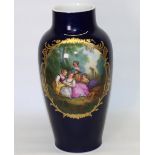 Sevres style porcelain vase, tapering body painted with oval reserve panels of female figures and