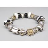 Pandora full charm bracelet set with silver and gold charms, 63.7g