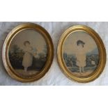 C19th woven silk picture of an Angler by a ruined castle in verre églomisé frame, a/f, a pair of