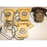 Three GPO 746 wall mounted ivory coloured telephones and one other (4)