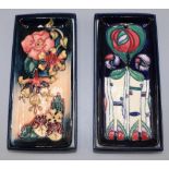 Moorcroft Pottery: two rectangular dishes, in Oberon and Charles Rennie Macintosh tribute