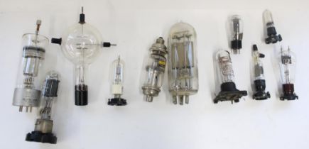 Collection of vintage large and medium size glass radio valves incl. EEVC FX 2519A, Ediswan E.S. 75H