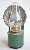 Vintage British Railways (M) wall mounted waiting room oil lamp, marked "British Make" on wick