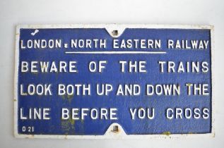 Original unrestored vintage painted cast iron warning sign from London & South Eastern Railways "