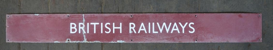 Original vintage enamel steel plate British Railways platform sign, 128.3x14.6cm. Sign has been