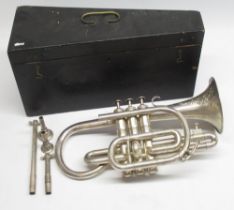 Besson & Co. "Prototype" silver plated Cornet, serial no. 59380, with engraved floral design to