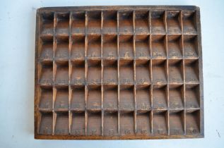 Vintage wood railway ticket tray, 1-50 with recessed brass pull handle. 54.5x43.2cm