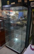 Three large 4 shelf (plus floor level) glass display cabinets, H180xW78.5xD42.5cm