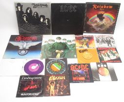 Collection of Rock and Heavy Metal vinyl LPS and 45RPMS inc. AC/DC, Rainbow, Saxon, Whitesnake,