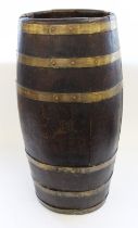 Large Royal Navy Cooped Oak Barrel. with brass hoops and copper rivets. Hight 69cm