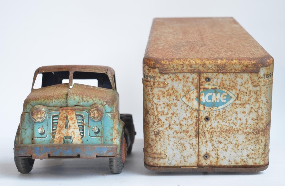 Vintage 1960's Marx tinplate truck and trailer model, "ACME Markets", cab number 1511, trailer - Image 4 of 7