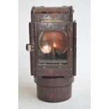 World War II German carbide Bakelite railway/army lantern with folding carry handle. Attachment