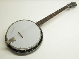 Hofner 4 string banjo, 1 loose tuner screw , with black carry bag