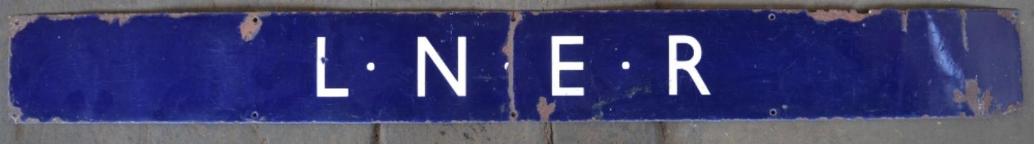 Large vintage enamel steel plate LNER platform sign, 134.7x14.6cm