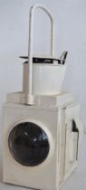 Large white painted railway lamp, no internal burner or makers marks. With removeable red glass