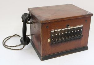 c1930s oak cased telephone exhange switch box