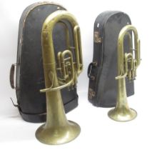 Besson & Co. "Prototype' large brass tuba, lacking mouthpiece, H68cm in a Boosey & Hawkes black