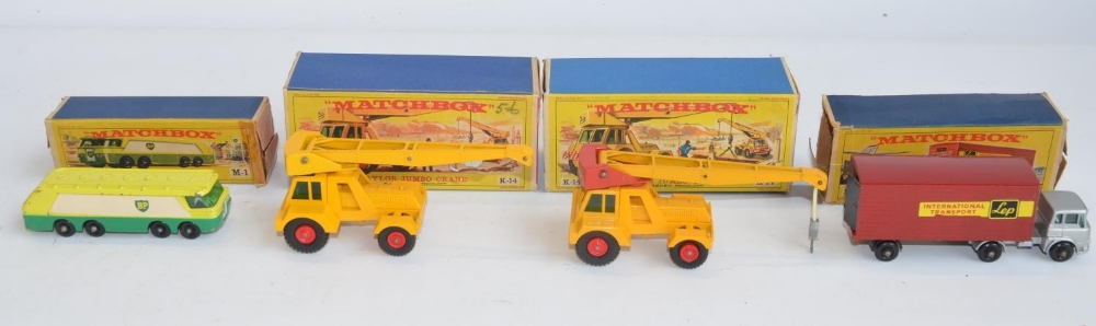 Four vintage boxed Matchbox diecast vehicles to include 2x K-14 Taylor Jumbo Cranes (both in