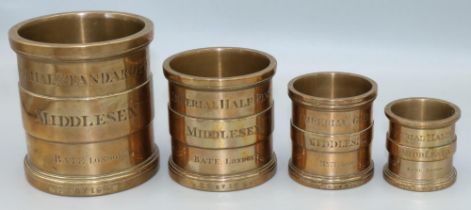 Bate of London - graduated set of four Middlesex Imperial Standard bronze cylindrical measures, Pint