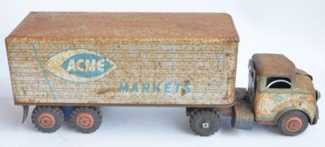 Vintage 1960's Marx tinplate truck and trailer model, "ACME Markets", cab number 1511, trailer