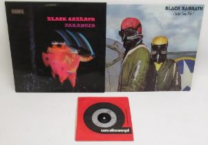 Black Sabbath LPs and 45 Rpm - Paranoid (NEL 6003), Never Say Die! (9102 751) and Never Say Die/