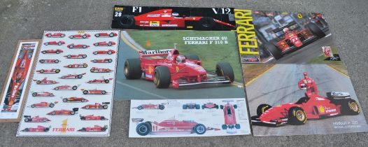 Collection of large wood and hardboard backed prints and Ferrari related posters. Included a