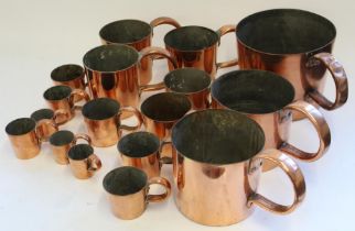 Large graduated sets of Royal Navy rum issue copper measures from 1/2 Gill to a Gallon, inc . Gills