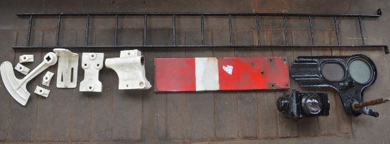 Vintage British Rail home signal semaphore with hinged attachment arm, ladder, lamp (LNER) and other