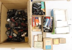 Collection of vintage glass radio valves with some transformers etc., (qty)