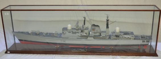Large well built cased 1/96 scale static model of the Royal Navy Type 42 Destroyer HMS York, mixed