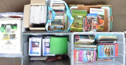 Large collection of bus, truck and railway related books, magazines, brochures etc and a crate of