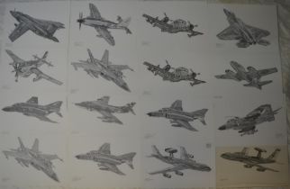Collection of over 100 post war/Cold War and modern era related aviation pencil sketch