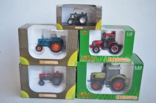 Five Universal Hobbies diecast tractor models to include 4x 1/32 (Claas Ares 836RZ, Massey