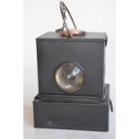 British Rail (M) oil signal lamp circa 1950s, clear glass dome lens with 2 red glass side panels,