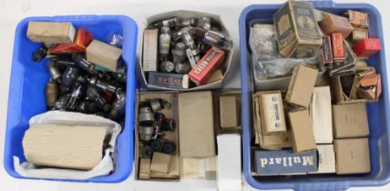 Collection of vintage glass radio valves and other components incl. Mullard, Edison, Thorpe etc. (