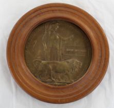 WWI Death Penny in wooden frame given to the family of JOHN MILLIGAN