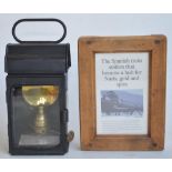 World War II, Third Reich Spanish paraffin fed railway lantern with brass plague to side stamped