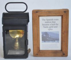 World War II, Third Reich Spanish paraffin fed railway lantern with brass plague to side stamped