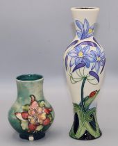 Moorcroft Pottery: Columbine pattern vase (A/F), H10cm; and a vase decorated with flowers and