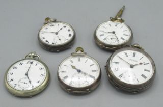 Waltham - Edw.VII silver key wound and set open faced pocket watch, signed white enamel Roman dial