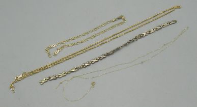 9ct yellow gold chains, all stamped 375, 11.7g, all A/F