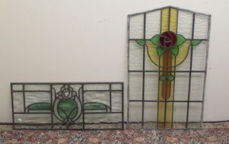 Stained glass and lead Pentagon window pane H88.5 x W53cm & a Rectangular stained glass and lead