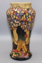 Moorcroft Pottery: Knightwood vase, decorated with oak trees and mushrooms, dated '97, H26.5cm