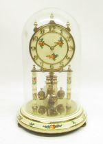 Kundo West Germany - Mid C20th brass and painted 400 day suspension clock under glass dome H23cm